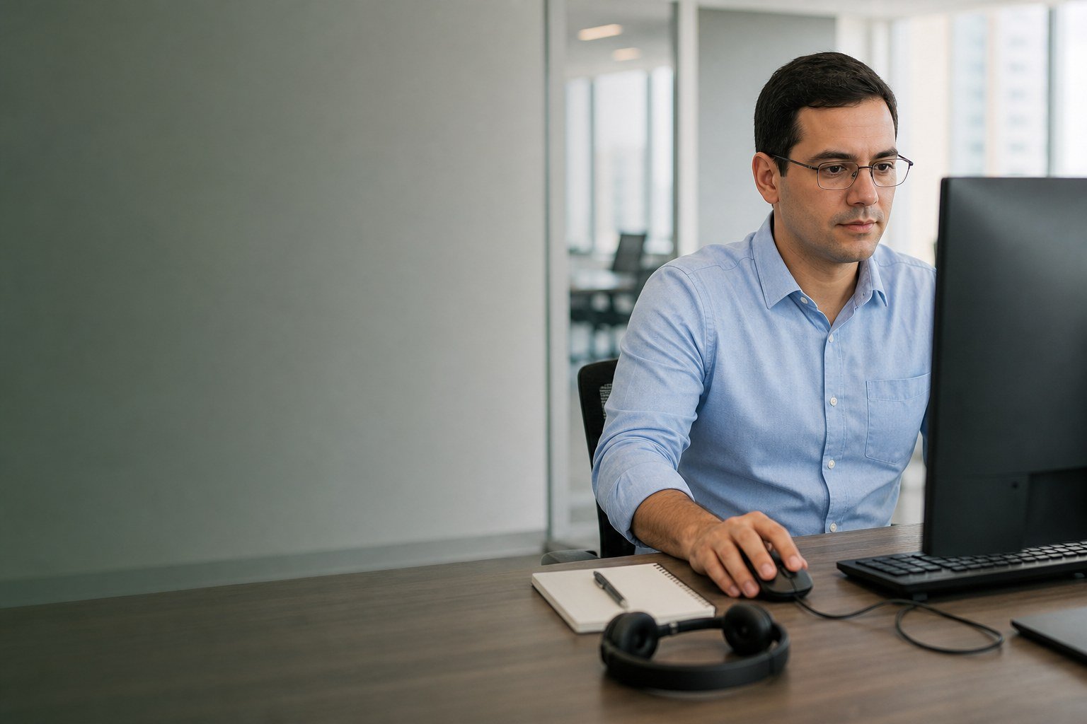 Colaborador cadastrando um chamado de Help Desk no computador